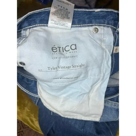 Etica Tyler Vintage Straight Crop Jeans 100% Cotton Shipwreck Size 29 Button Fly - Picture 8 of 10